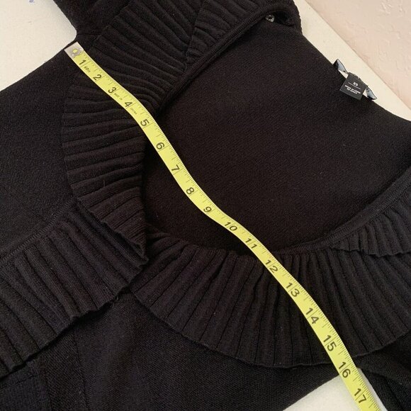 White House Black Market double ruffle knit cardigan Womens XS Snap Detail Black - Picture 11 of 12